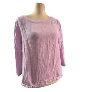 Eileen Fisher Womens   XXS 100% Organic Cotton Blouse Top With Fringe Purple